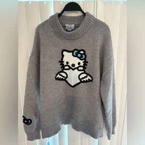 Charming Gray Turtleneck Sweater with Cute Character